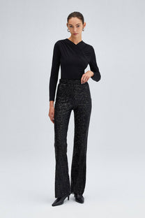 Body drappeggiato stretch a manica lunga con scollo incrociato