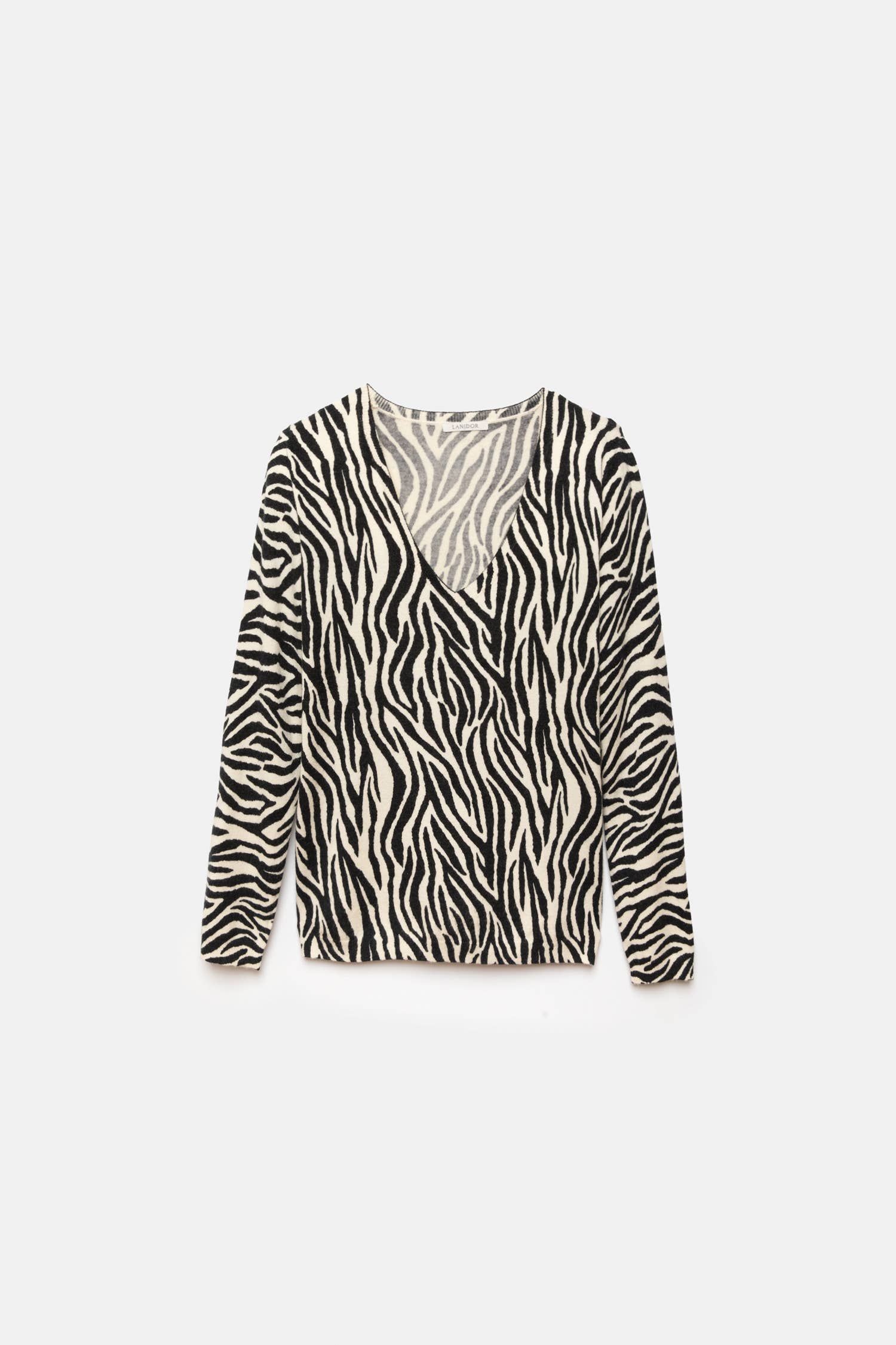 Maglione in maglia con motivo zebra e scollo a V