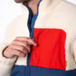 Giacca sherpa color block avorio e blu navy
