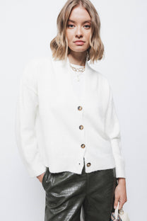 Cardigan in maglia con scollo a V e bottoni a contrasto