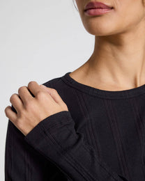 Maglia a Maniche Lunghe in Cotone Biologico a Costine Nera