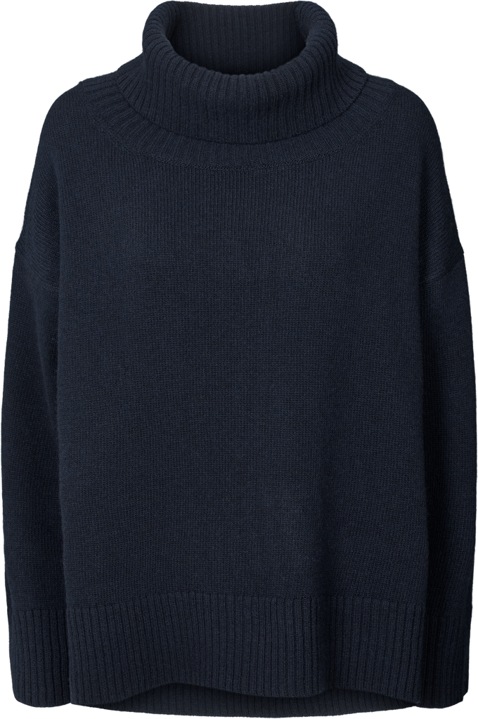 Maglione dolcevita in lana d’agnello blu notte