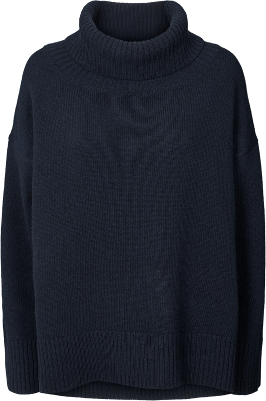 Maglione dolcevita in lana d’agnello blu notte