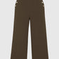 Pantaloni palazzo a vita alta color militare con bottoni dorati