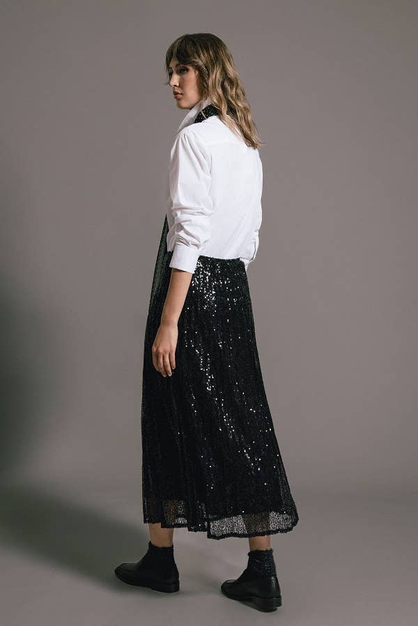Gonna midi con paillettes nera