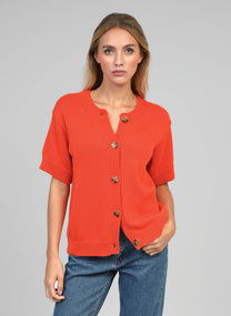 Cardigan in maglia a manica corta color peperoncino
