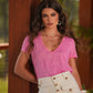 T-shirt in lino con scollo a V