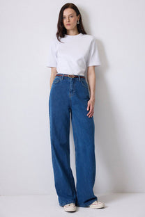 Jeans vintage a vita alta a gamba larga in denim