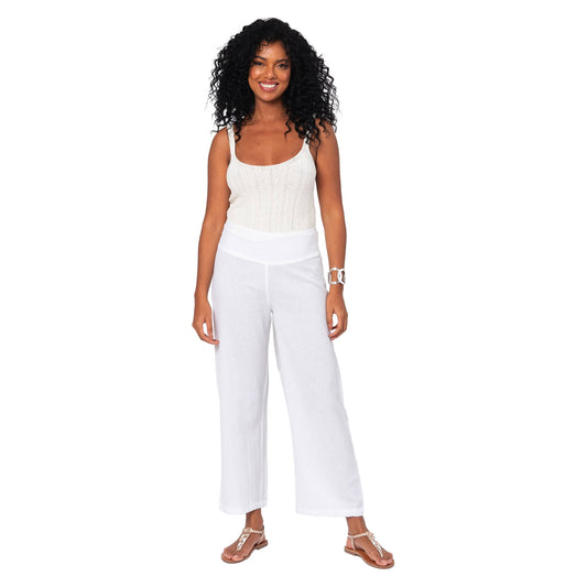 Pantaloni estivi cropped in cotone e lino bianchi