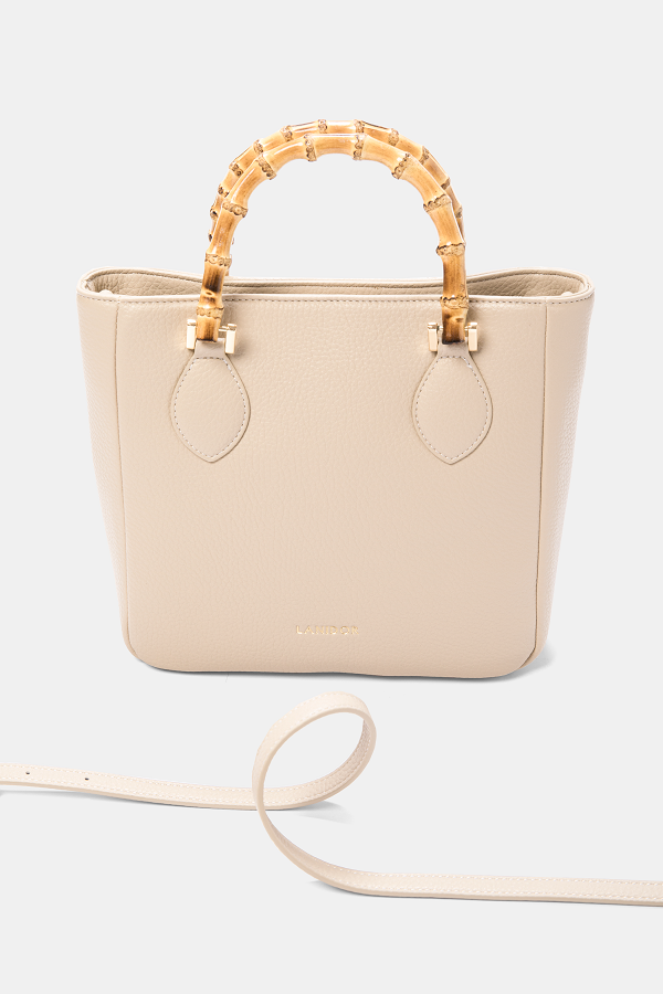 Borsa shopper in ecopelle con manici effetto bambù