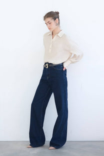 Tunica melange beige con colletto a camicia