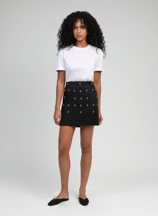 Gonna corta Rowel nera con ricami gioiello