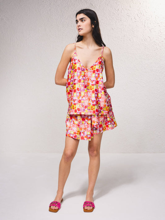 Top in satin stampato con spalline regolabili