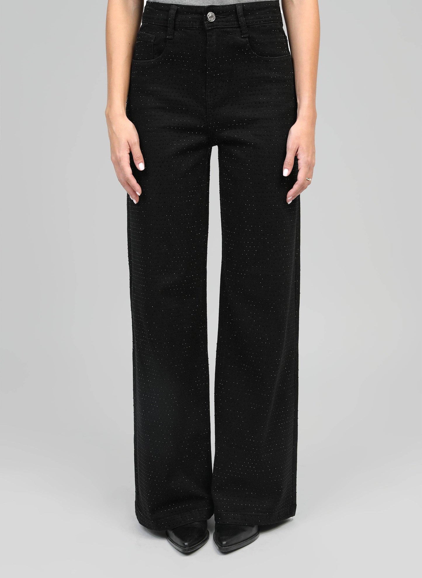 Jeans nero con paillettes a gamba dritta
