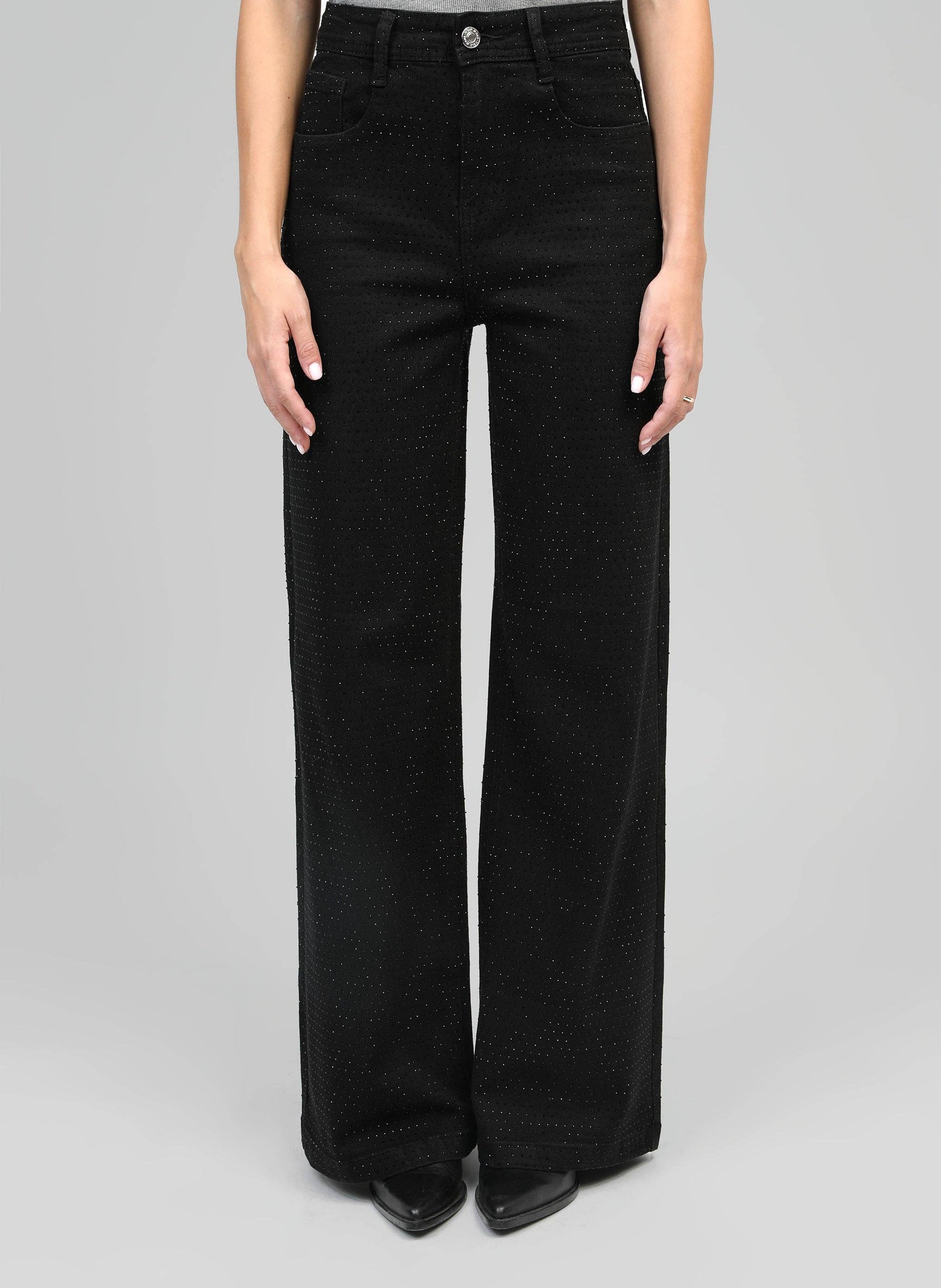 Jeans nero con paillettes a gamba dritta