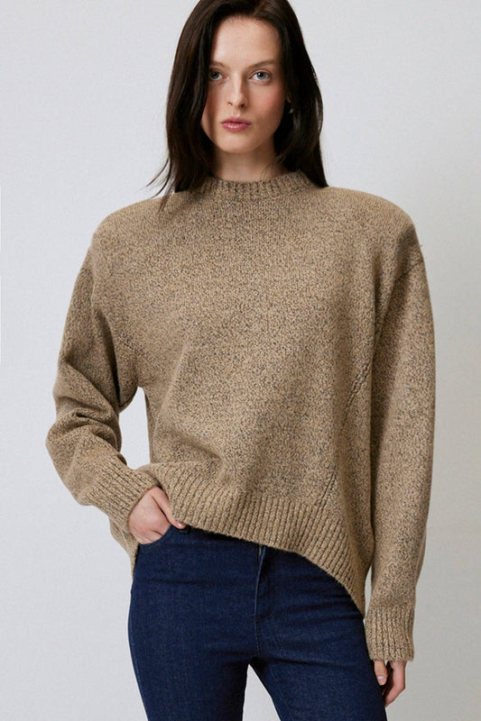 Maglione in maglia imbottito oversize beige mélange
