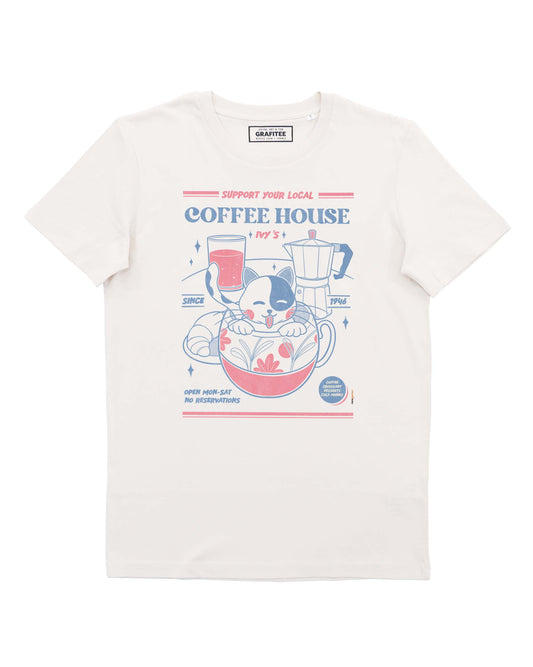 T-shirt Coffee House con gatto a colazione in cotone biologico