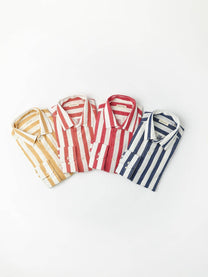 Camicia Maggia a righe rosse in lino e cotone biologico