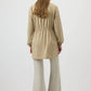 Giacca beige con colletto dritto e coulisse in vita