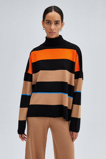 Maglia tunica oversize a righe con collo alto