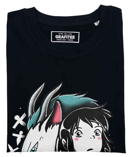 T-shirt unisex nera con stampa “La bambina, il drago e il fiore”