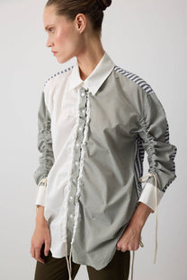 Camicia in popeline color block con arricciature