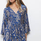 Vestito midi stampato con scollo a V e maniche a campana