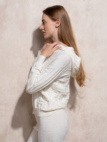 Maglione con cappuccio jacquard da donna