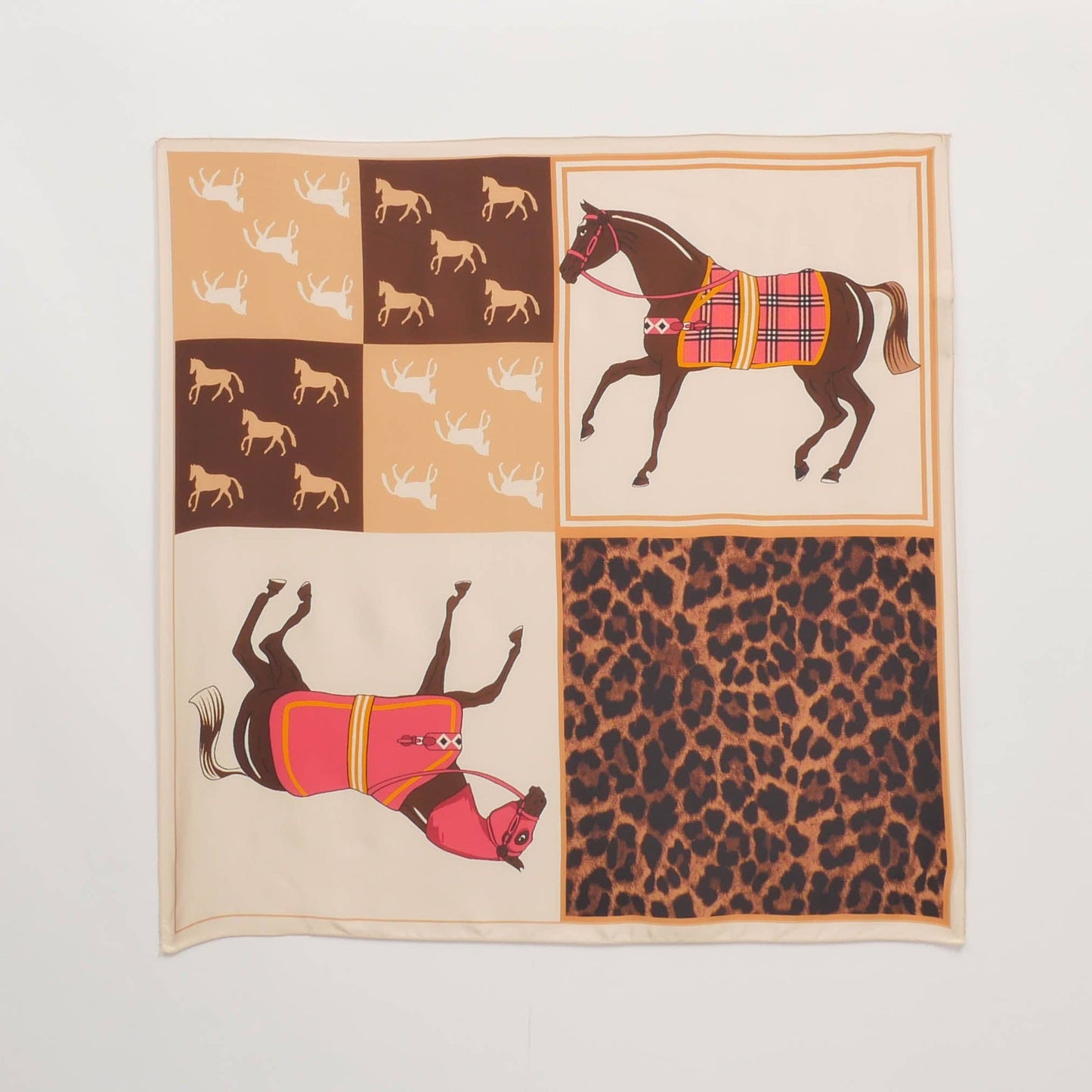 Foulard equestre patchwork con stampa animalier