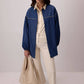 Giacca oversize effetto denim con dettagli gioiello