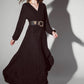 Abito lungo nero in lurex con scollo a V e cintura