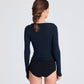 Top in lana avvolgente Anne blu notte