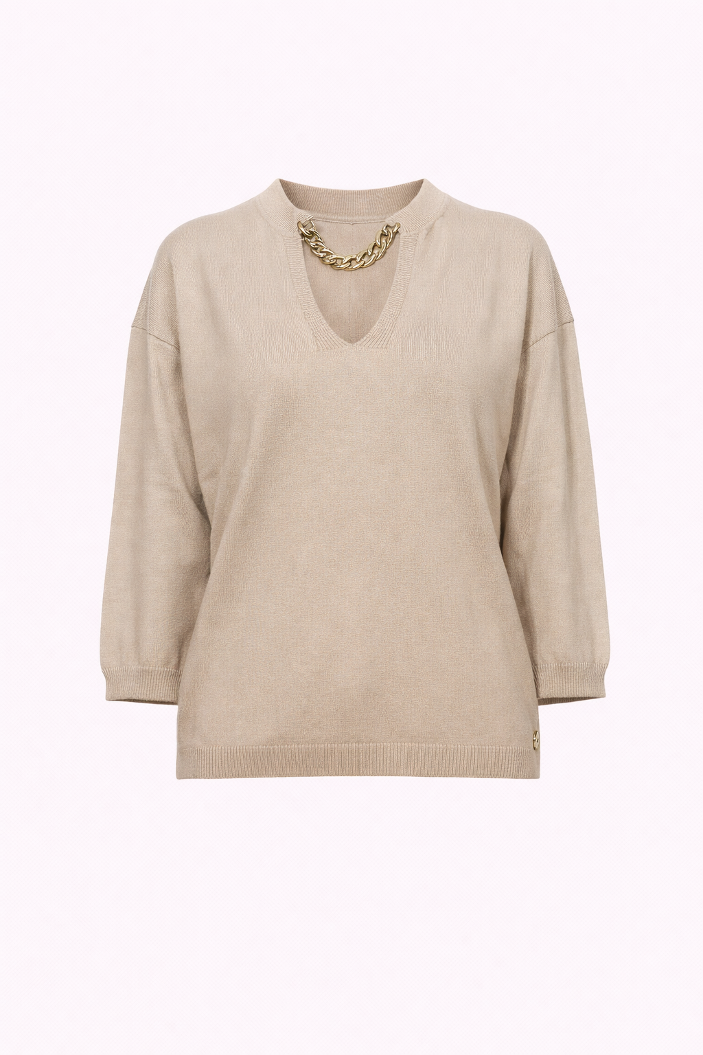 Maglia morbida con scollo a V e dettaglio catena