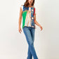 T-shirt multicolor con stampa catene e maniche volant