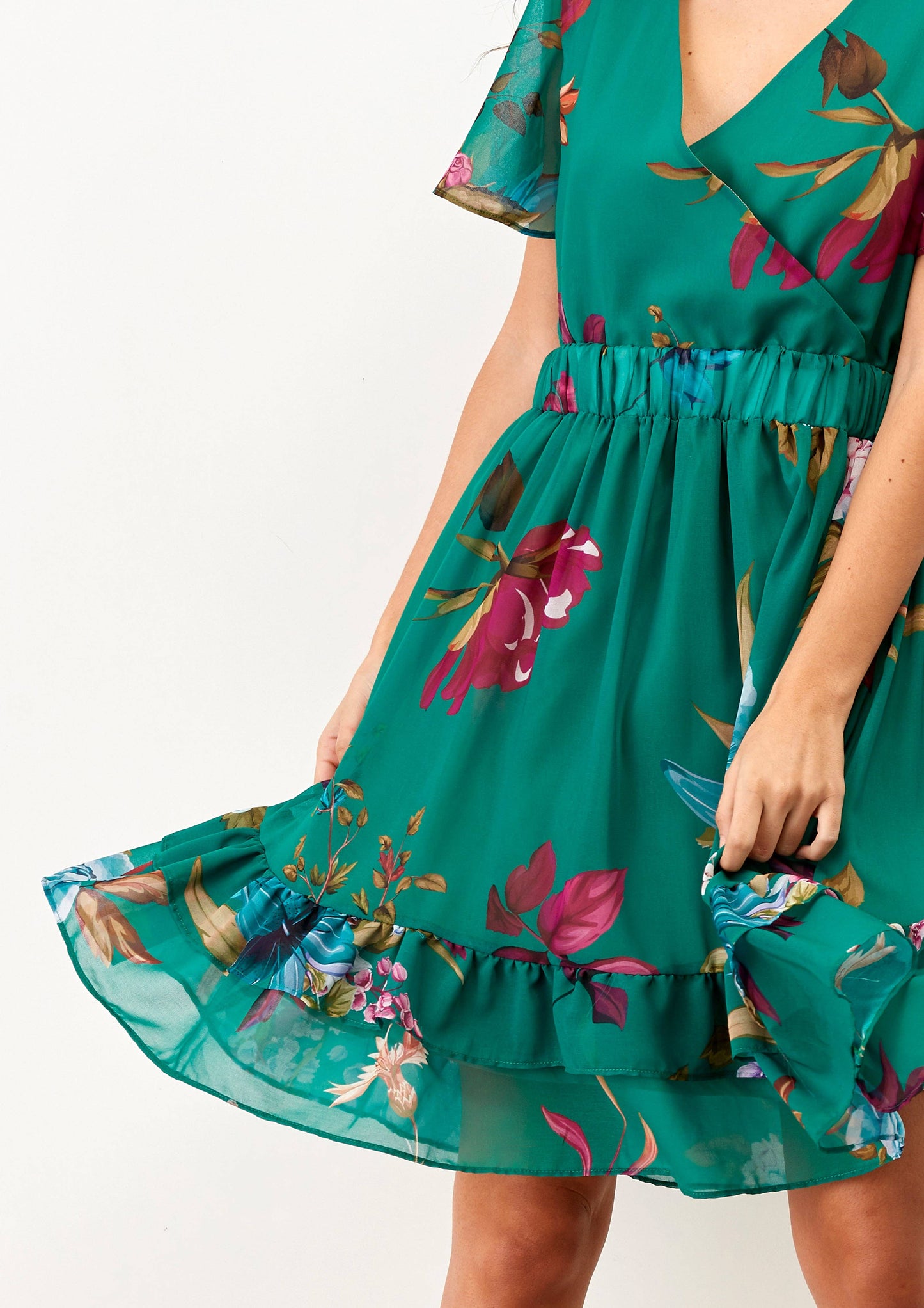 Abito corto boho floreale verde