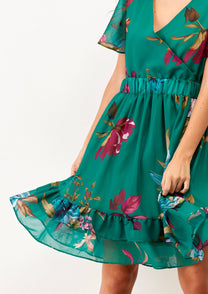Abito corto boho floreale verde