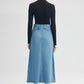 Gonna lunga in denim con cuciture a contrasto