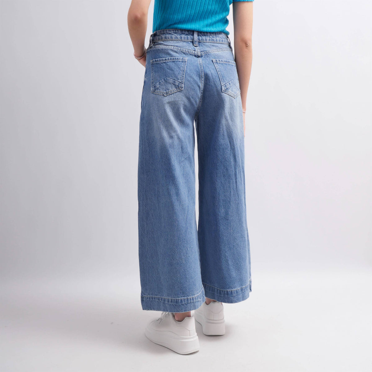 Jeans wide leg a vita alta con dettagli in paillettes