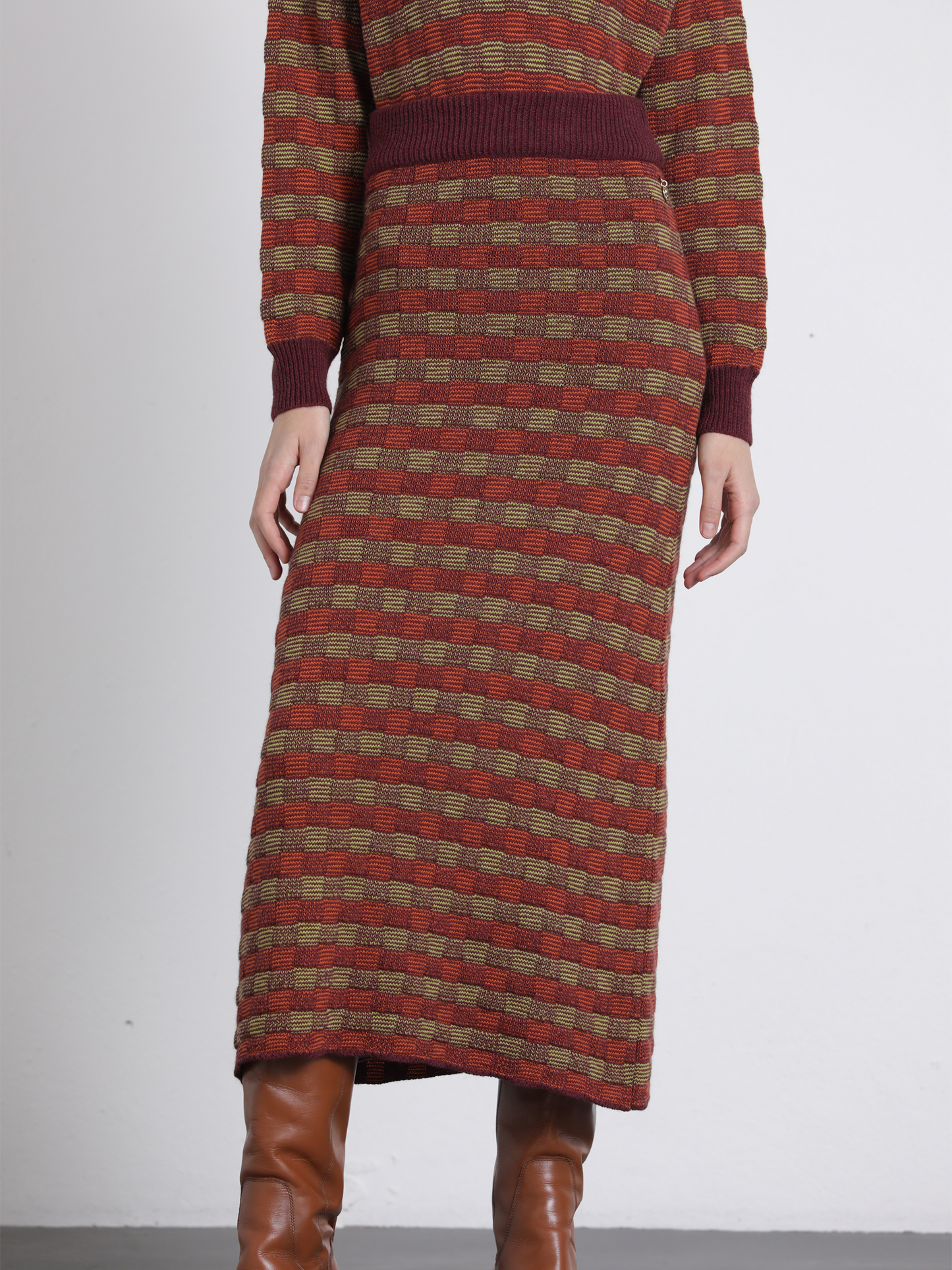 Set gonna in maglia jacquard multicolor
