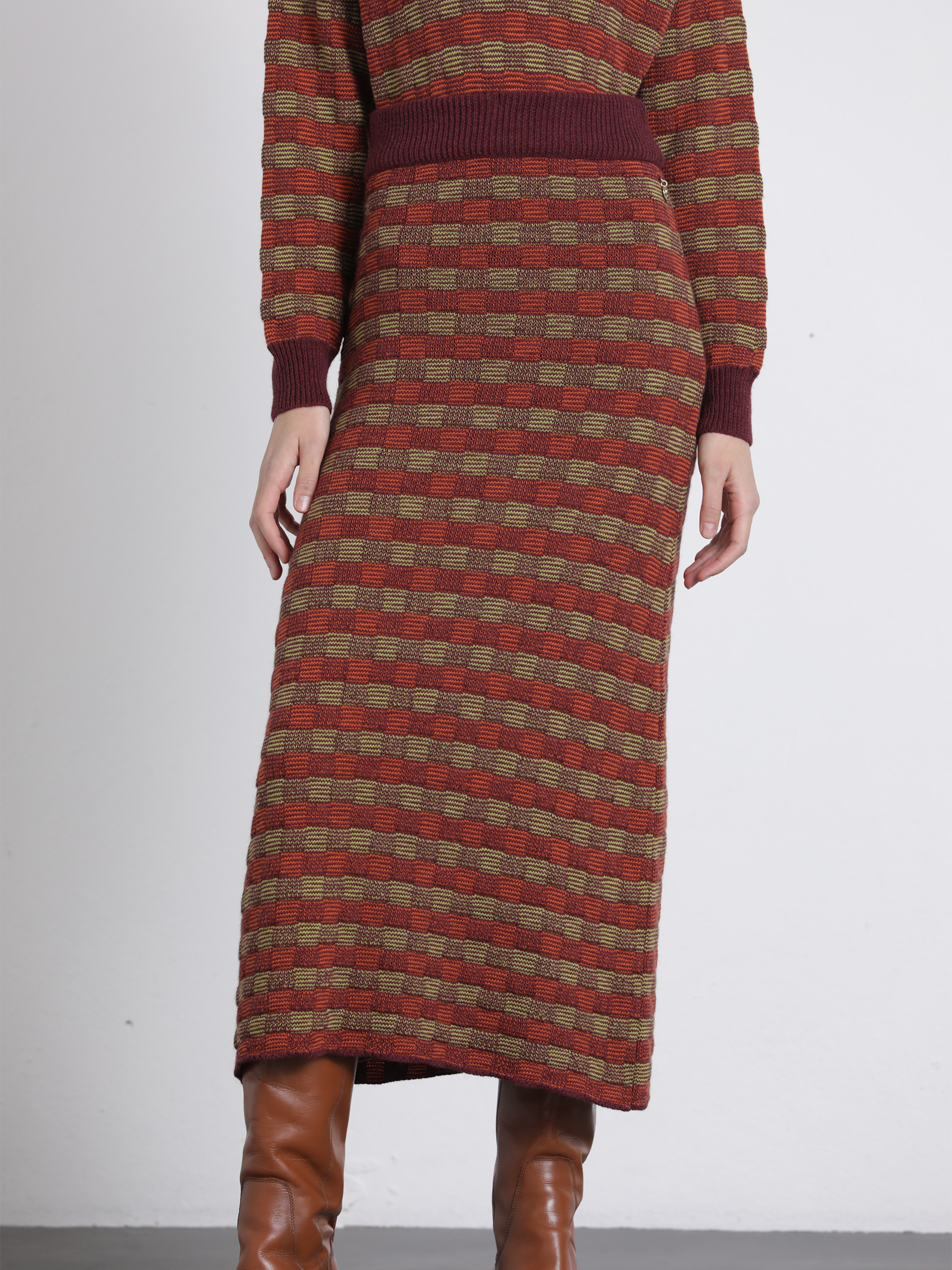 Set gonna in maglia jacquard multicolor