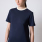 T-shirt donna in cotone con collo a costine blu navy