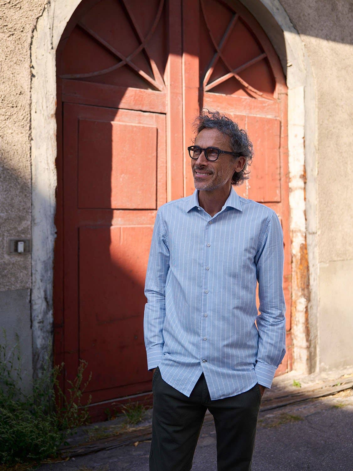 Camicia elegante azzurra a righe slim fit