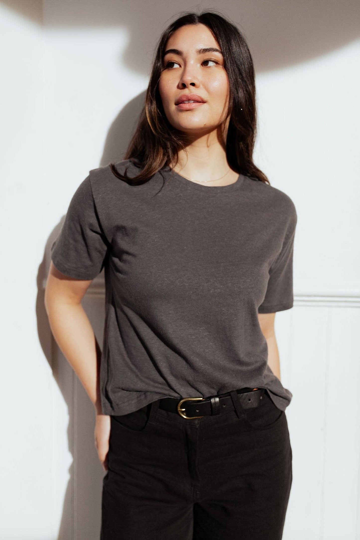 T-shirt boxy in canapa e cotone biologico grigio ardesia