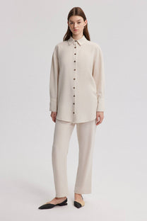 Camicia effetto lino oversize beige