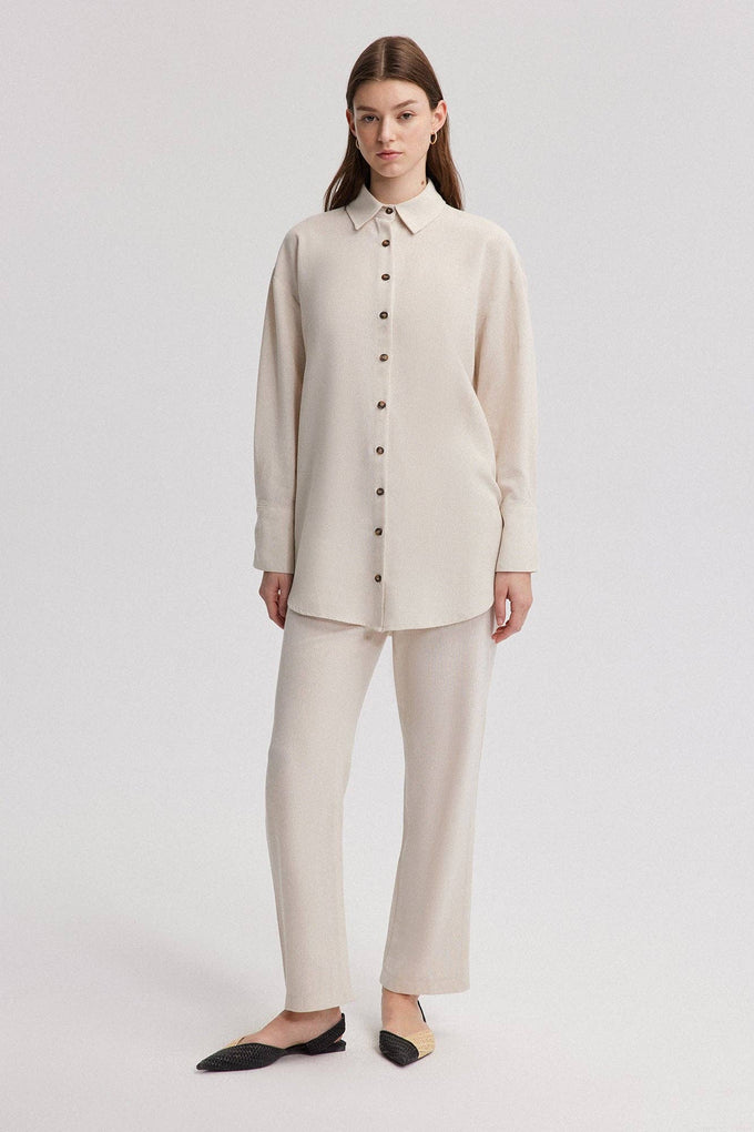 Camicia effetto lino oversize beige