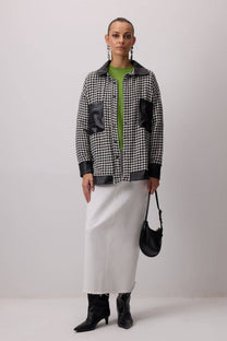 Camicia overshirt pied-de-poule con dettagli effetto pelle