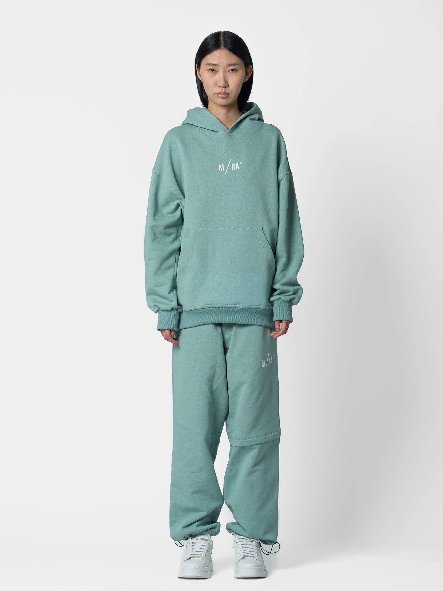 Felpa con cappuccio regular salvia in cotone con logo