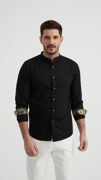 Camicia nera premium con colletto alla coreana