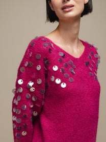 Maglione in maglia con paillettes sulle maniche