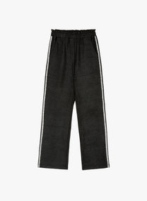 Pantaloni Pierroly effetto pelle neri con bande argento